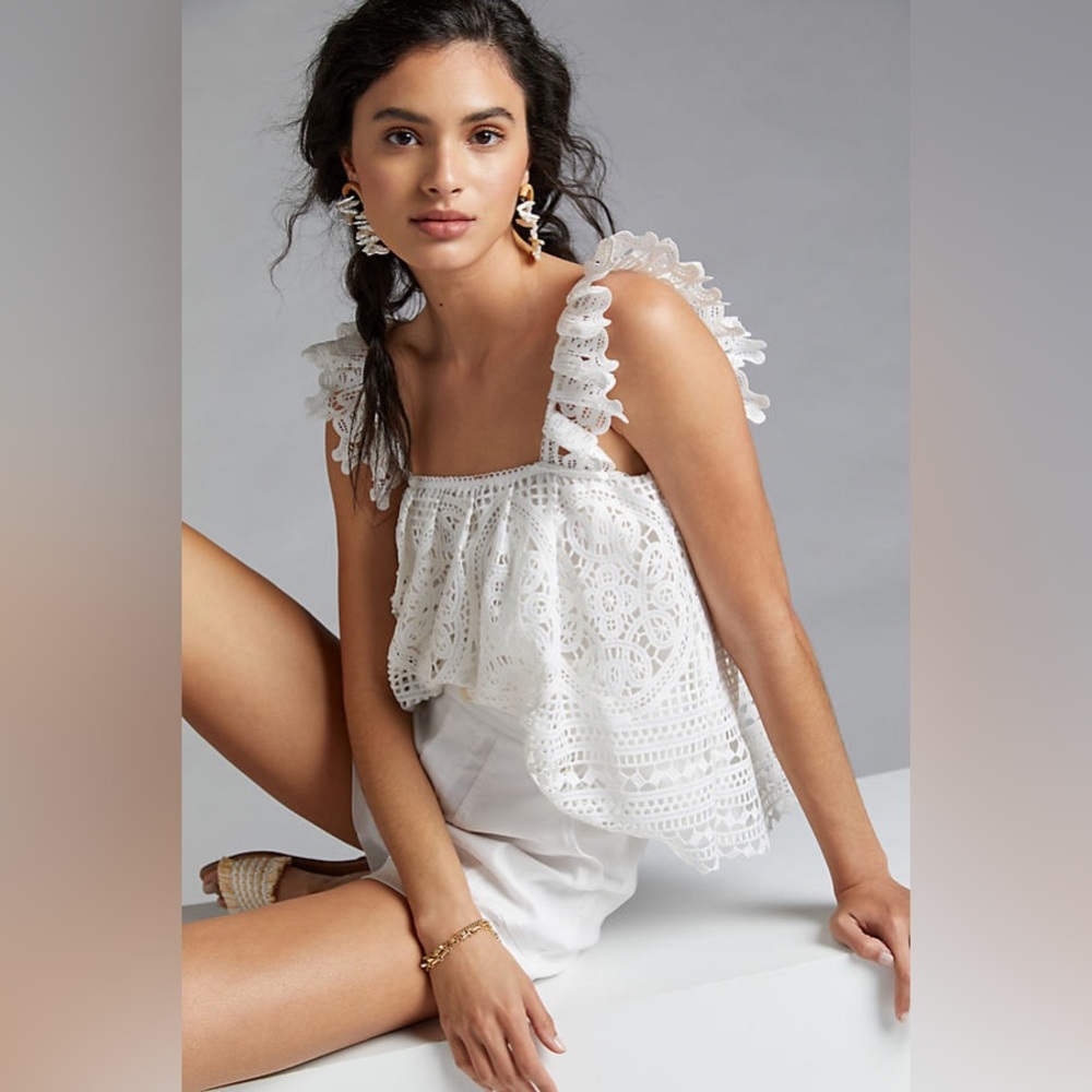 Anthropologie Eri + Ali ruffled lace tank in white